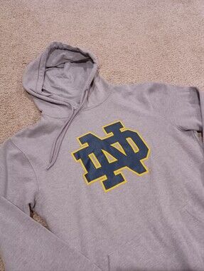 Notre Dame Men's Gray Hoodie with Navy & Gold Crest Size S